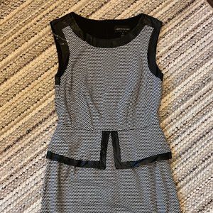 Black and White Checkered Leather Trim Peplum Dress
